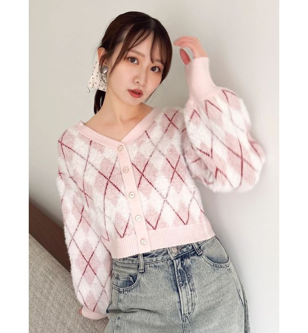 dazzlin「アーガイルオーバーニットトップス」|カーディガン|