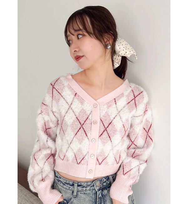 dazzlin「アーガイルオーバーニットトップス」|カーディガン|