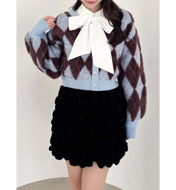 dazzlin「アーガイルオーバーニットトップス」|カーディガン|ブルー