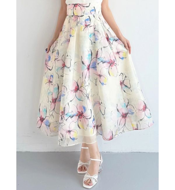 MERCURYDUO「フラワータックフレアスカート」|スカート|アイボリー