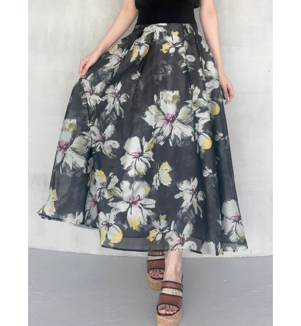 MERCURYDUO「フラワータックフレアスカート」|スカート|チャコールグレー