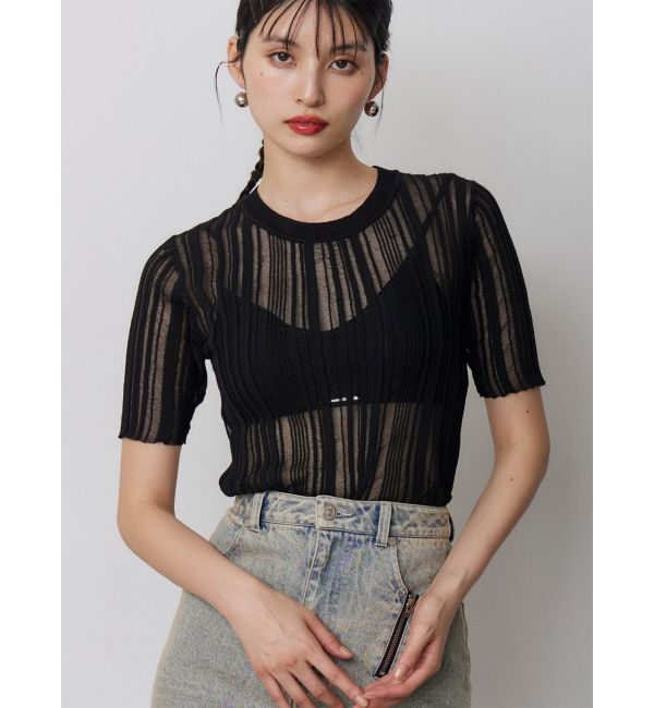 MURUA「シアーストライプニット」|ニット・セーター|ブラック