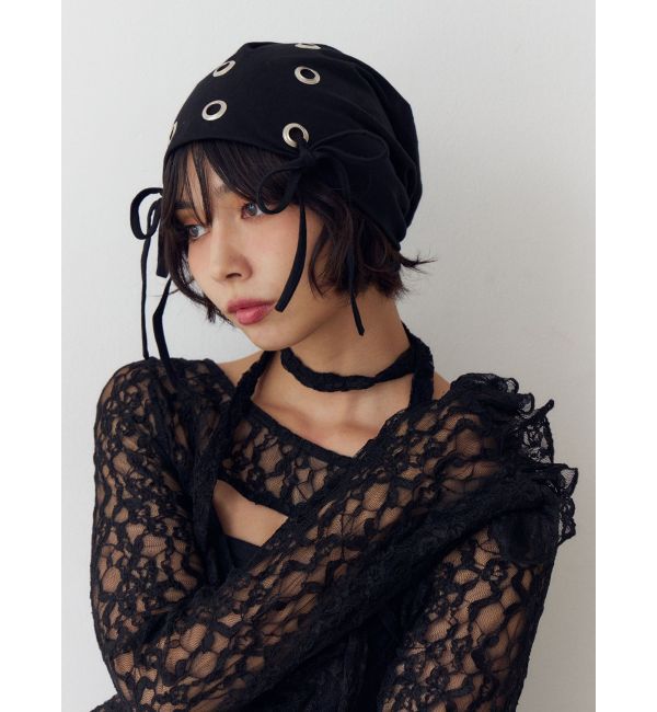 jouetie「ハトメリボンビーニー」|ニット帽|ブラック