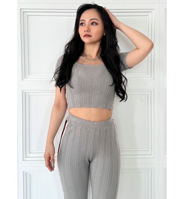 GYDA「サイドラインハーフスリーブニットトップス【SETUP着用可】」|ニット・セーター|