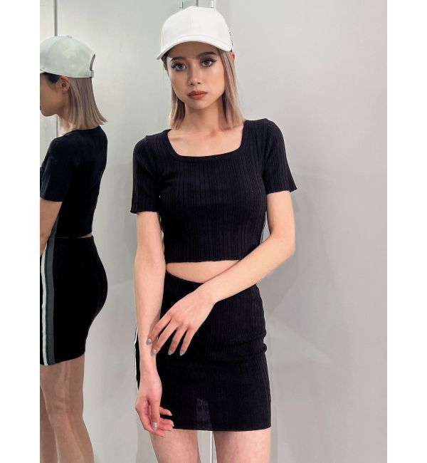 GYDA「サイドラインハーフスリーブニットトップス【SETUP着用可】」|ニット・セーター|