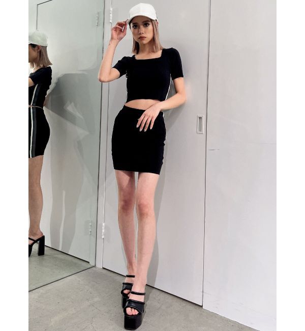 GYDA「サイドラインハーフスリーブニットトップス【SETUP着用可】」|ニット・セーター|