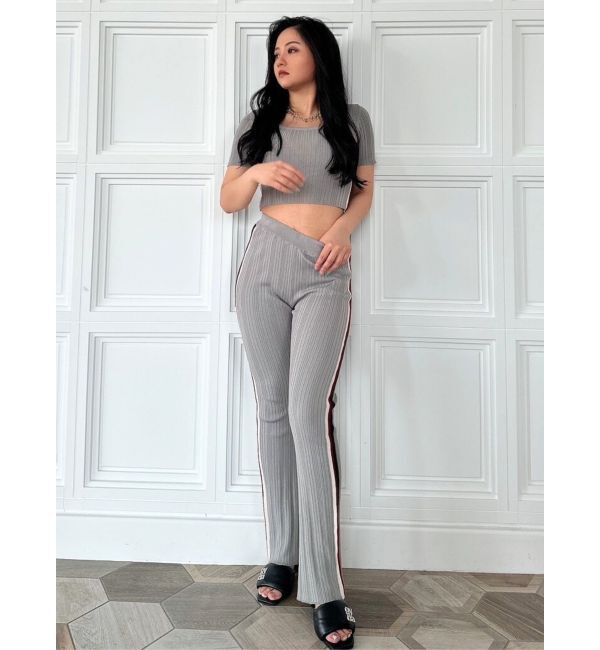 GYDA「サイドラインハーフスリーブニットトップス【SETUP着用可】」|ニット・セーター|