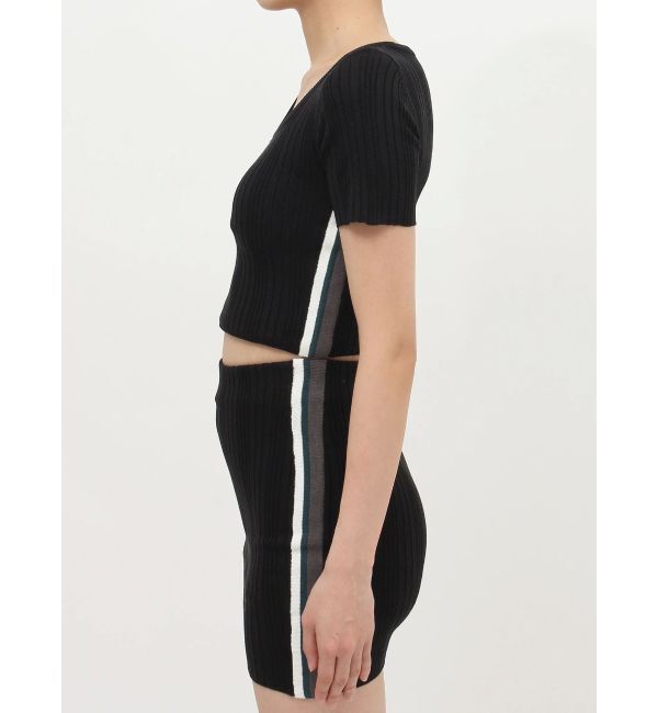 GYDA「サイドラインハーフスリーブニットトップス【SETUP着用可】」|ニット・セーター|