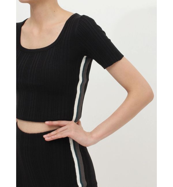 GYDA「サイドラインハーフスリーブニットトップス【SETUP着用可】」|ニット・セーター|