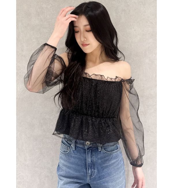 GYDA「ラメチュールオフショルブラウス」|シャツ・ブラウス|