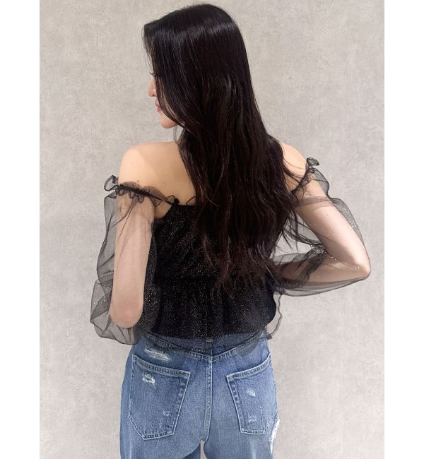 GYDA「ラメチュールオフショルブラウス」|シャツ・ブラウス|