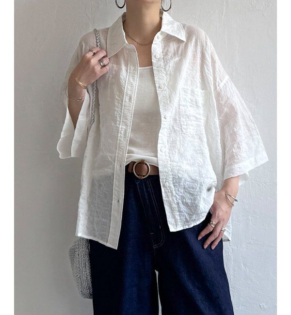 Lbc with Life「針抜きシアーボックスシルエットシャツ」|シャツ・ブラウス|ホワイト