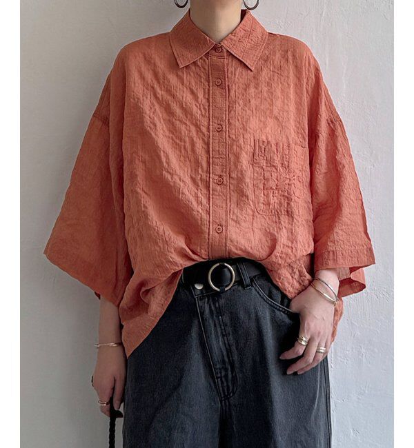 Lbc with Life「針抜きシアーボックスシルエットシャツ」|シャツ・ブラウス|オレンジ
