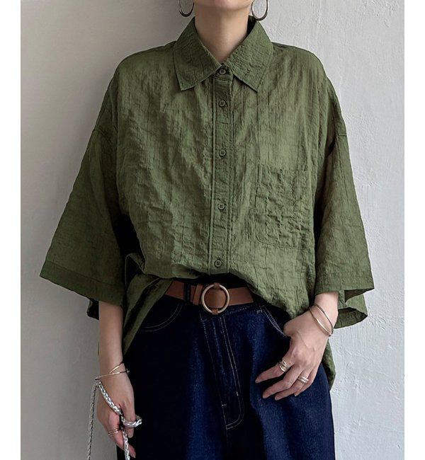 Lbc with Life「針抜きシアーボックスシルエットシャツ」|シャツ・ブラウス|ダークオリーブ