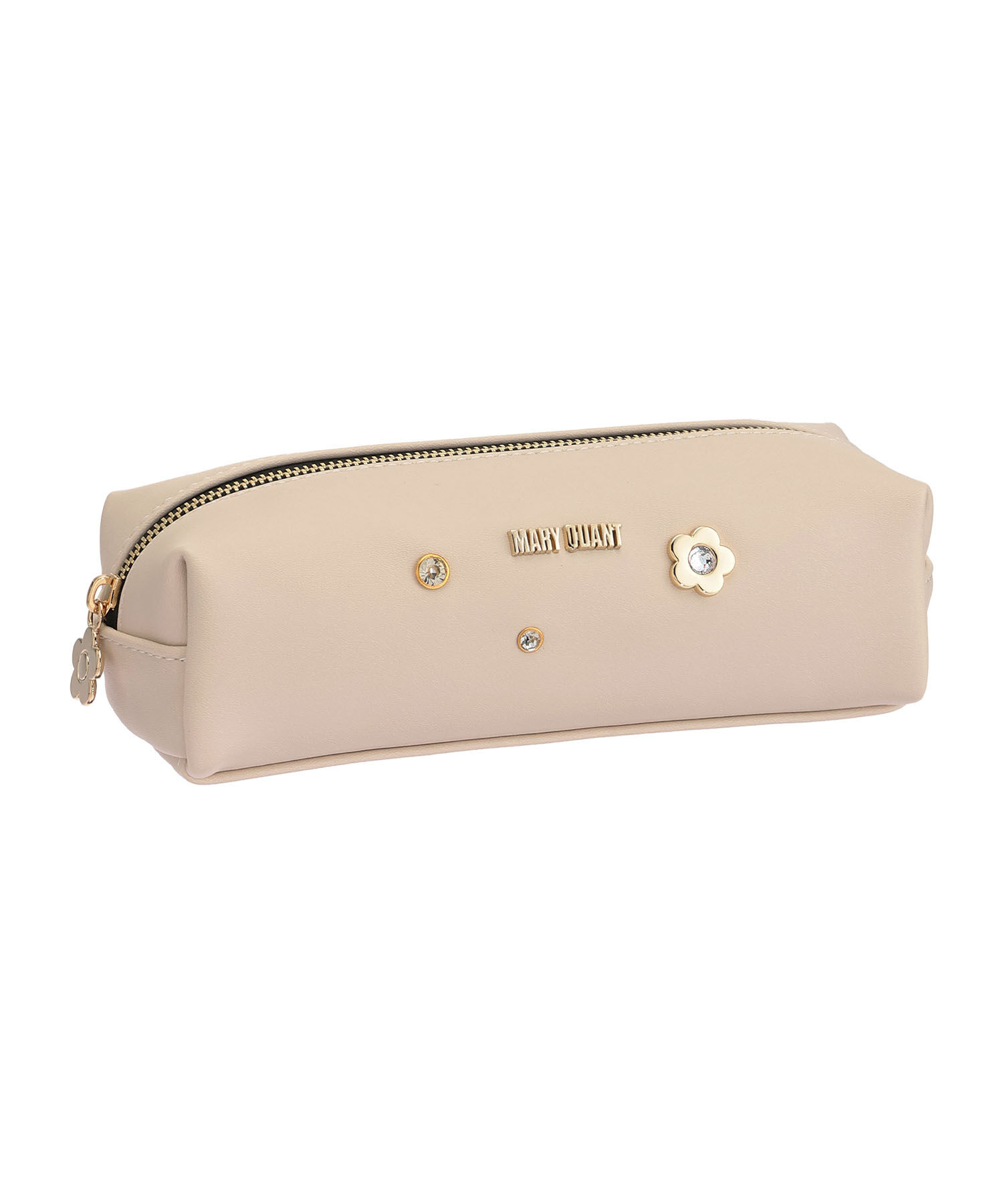 MARY QUANT「メタルビジュー スクエアペンケース」|ポーチ|ベージュ