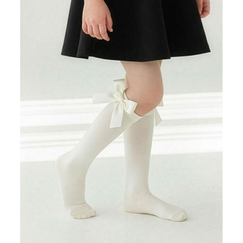 BACKYARD FAMILY「キッズ ハイソックス 女の子 通販 Rora ローラ 子供服 エマリー リボン 靴下 長靴下」|ソックス|ホワイト1