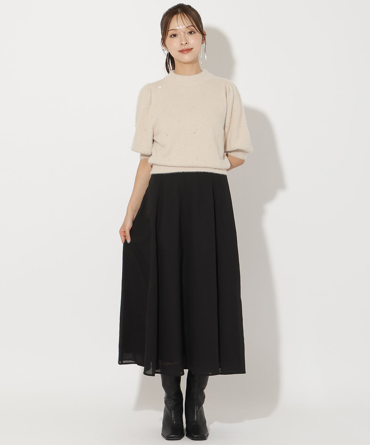 アンドクチュール「サイドリブシアーフレアスカート」|フレア|
