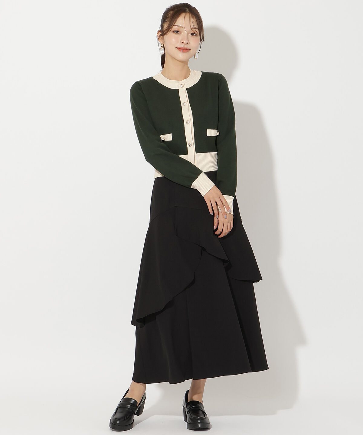 アンドクチュール「バイカラーアンサンブルニット」|カーディガン|