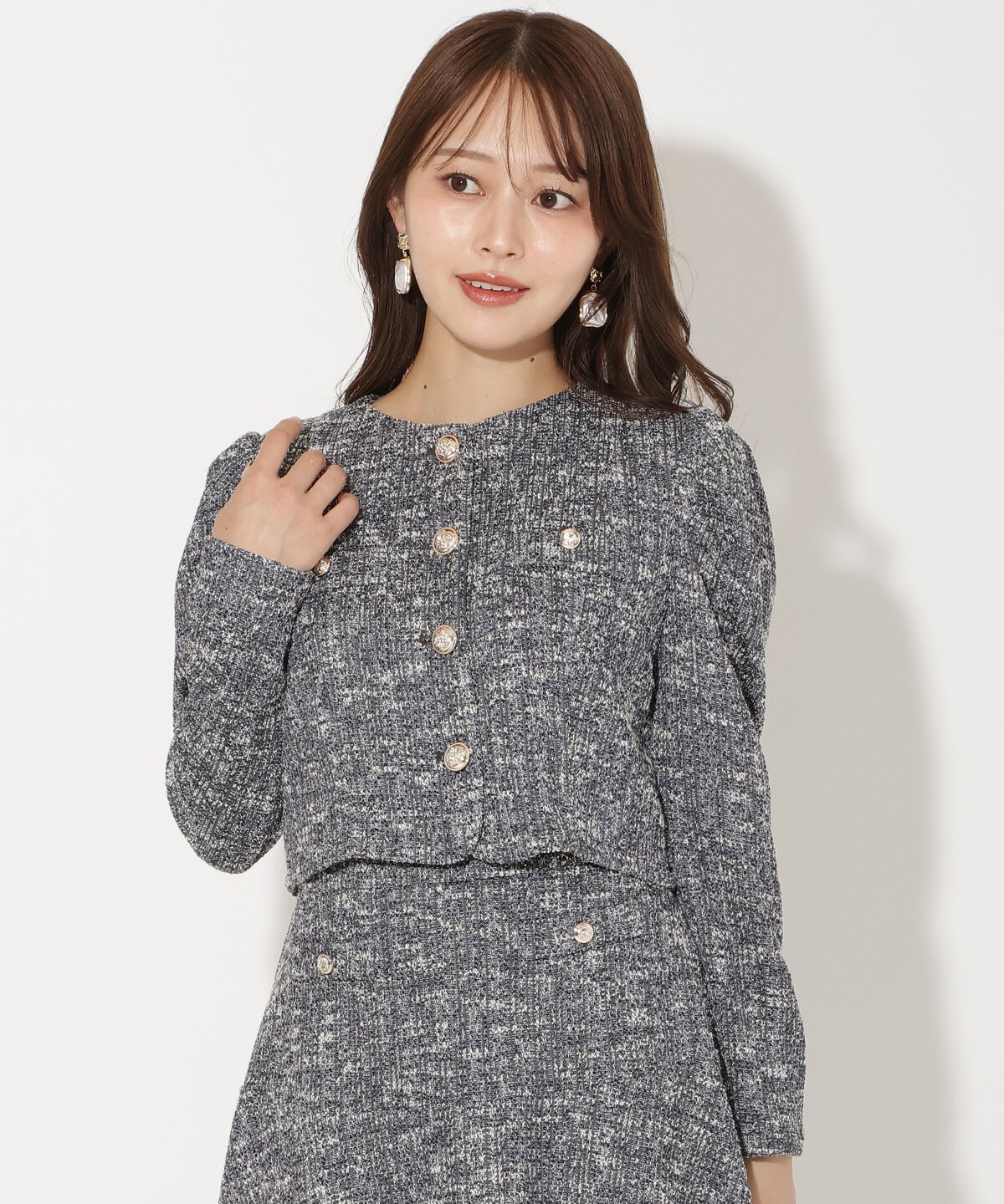 アンドクチュール「カットツイードノーカラージャケット」|ノーカラージャケット|