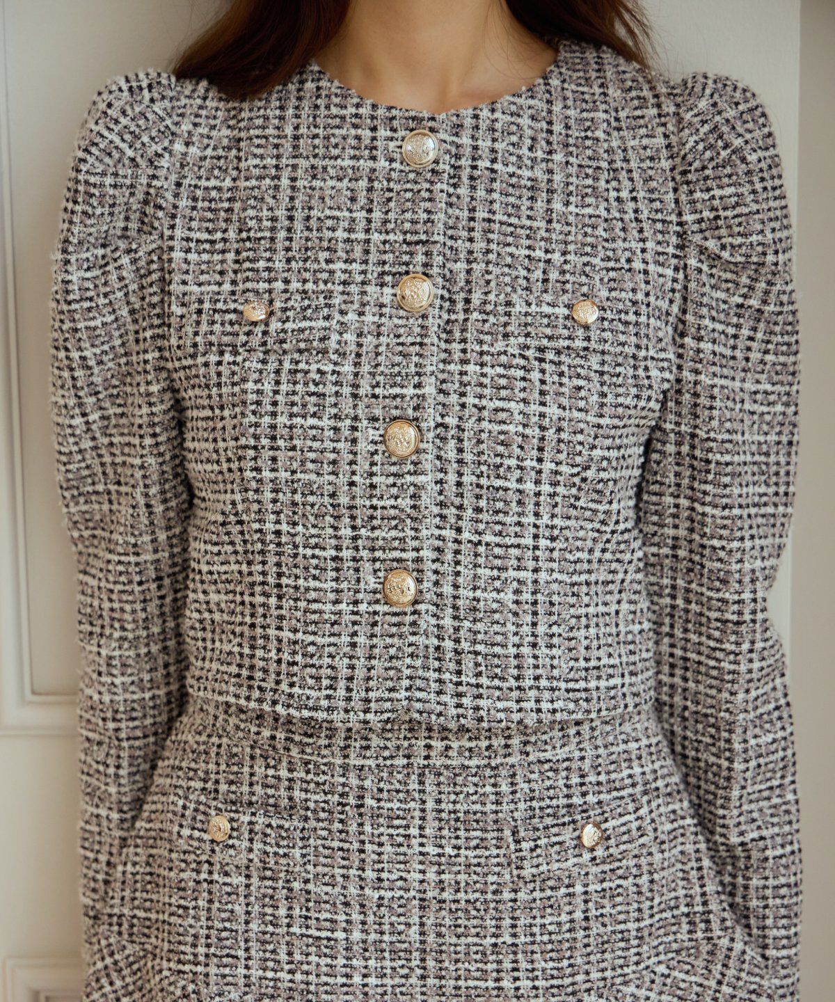 アンドクチュール「カットツイードノーカラージャケット」|ノーカラージャケット|