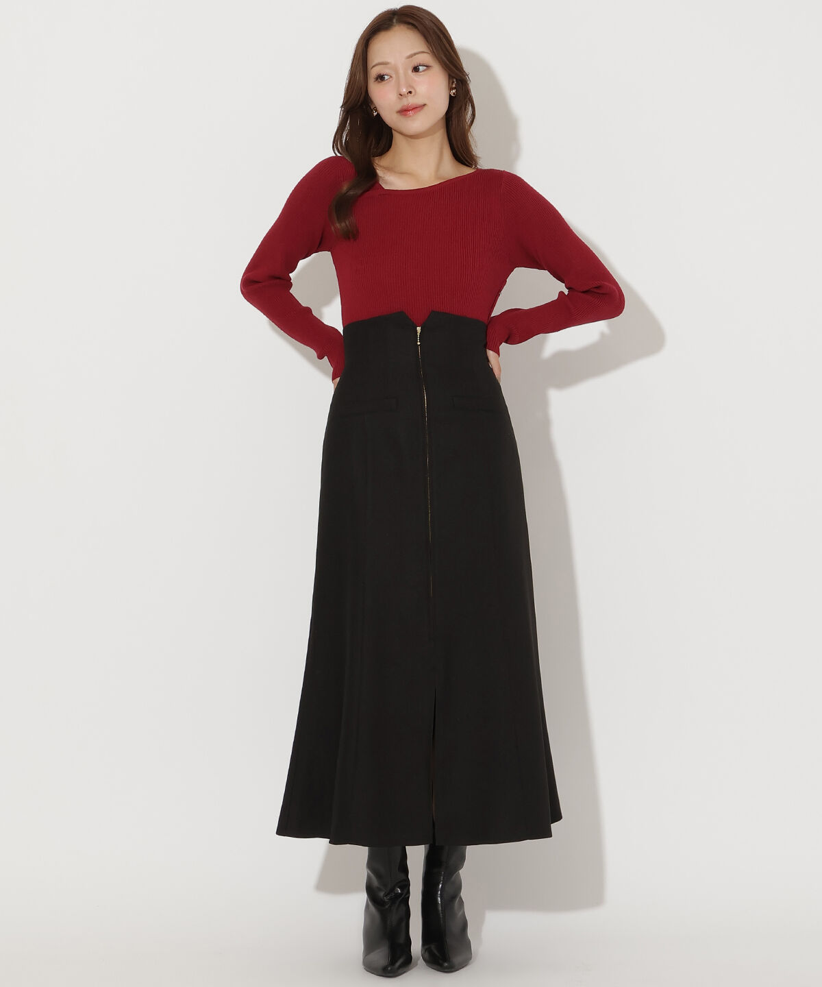 アンドクチュール「フロントZIPマーメイドスカート」|フレア|ブラック