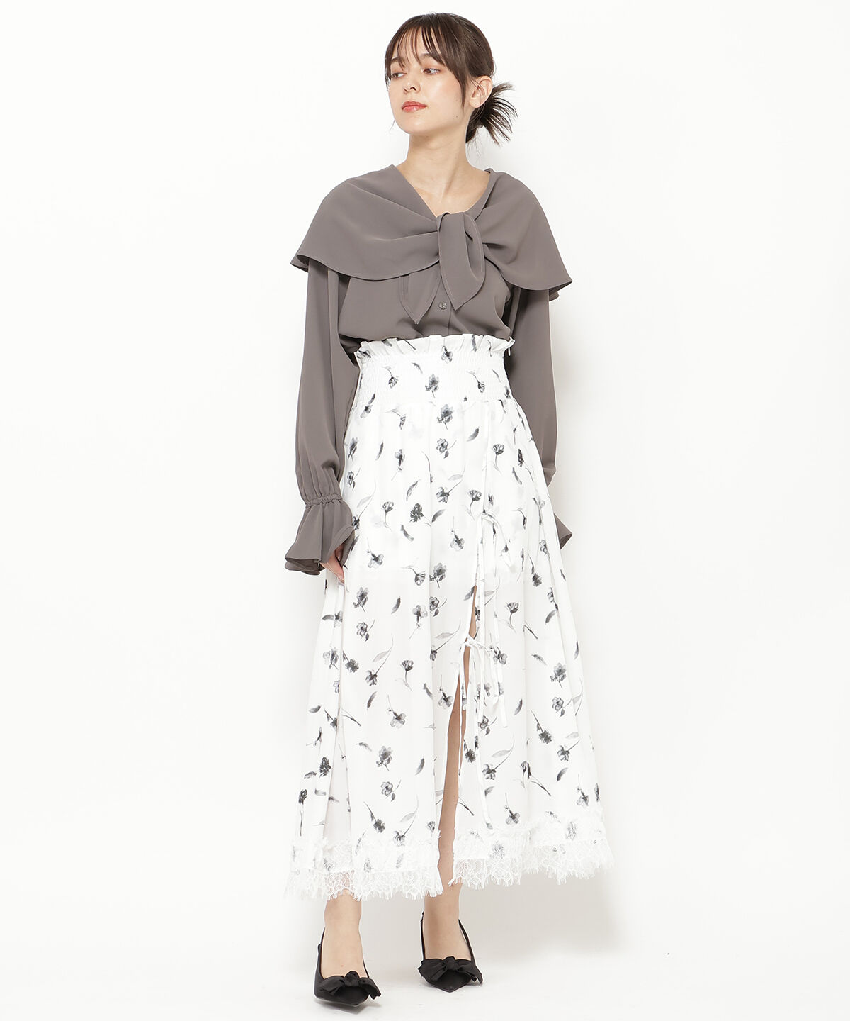 REDYAZEL「フェザープリントスリットスカショートパン」|フレア|