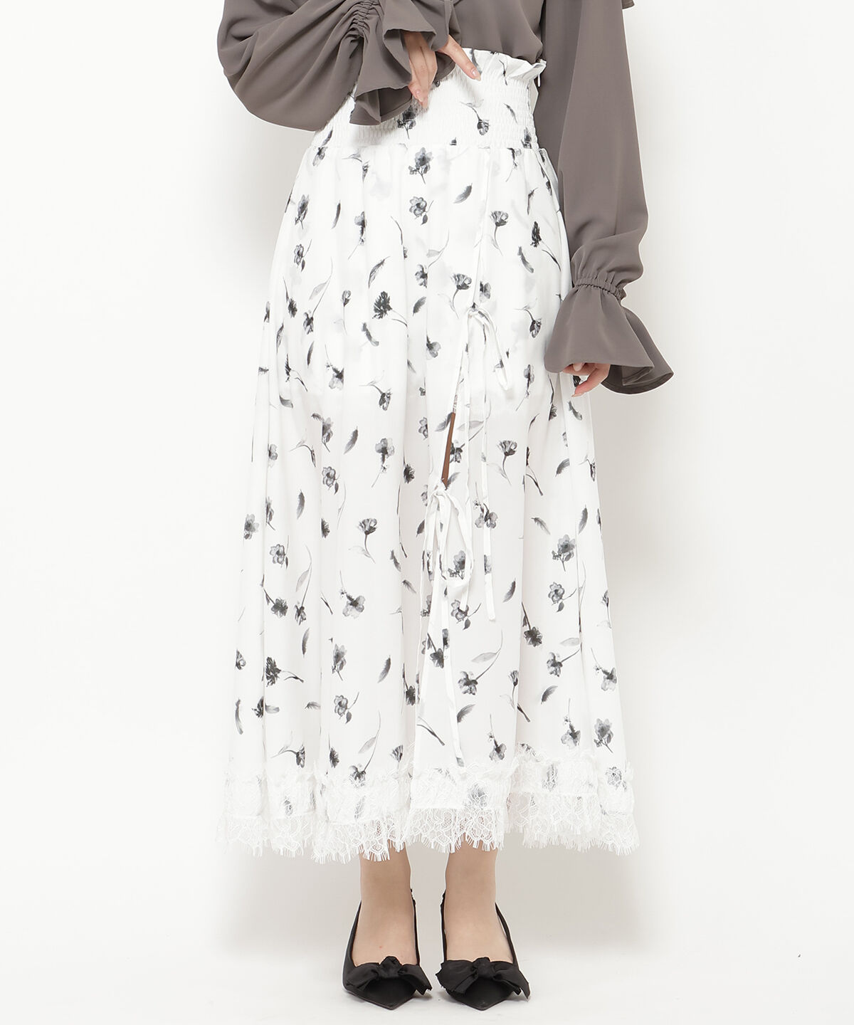 REDYAZEL「フェザープリントスリットスカショートパン」|フレア|