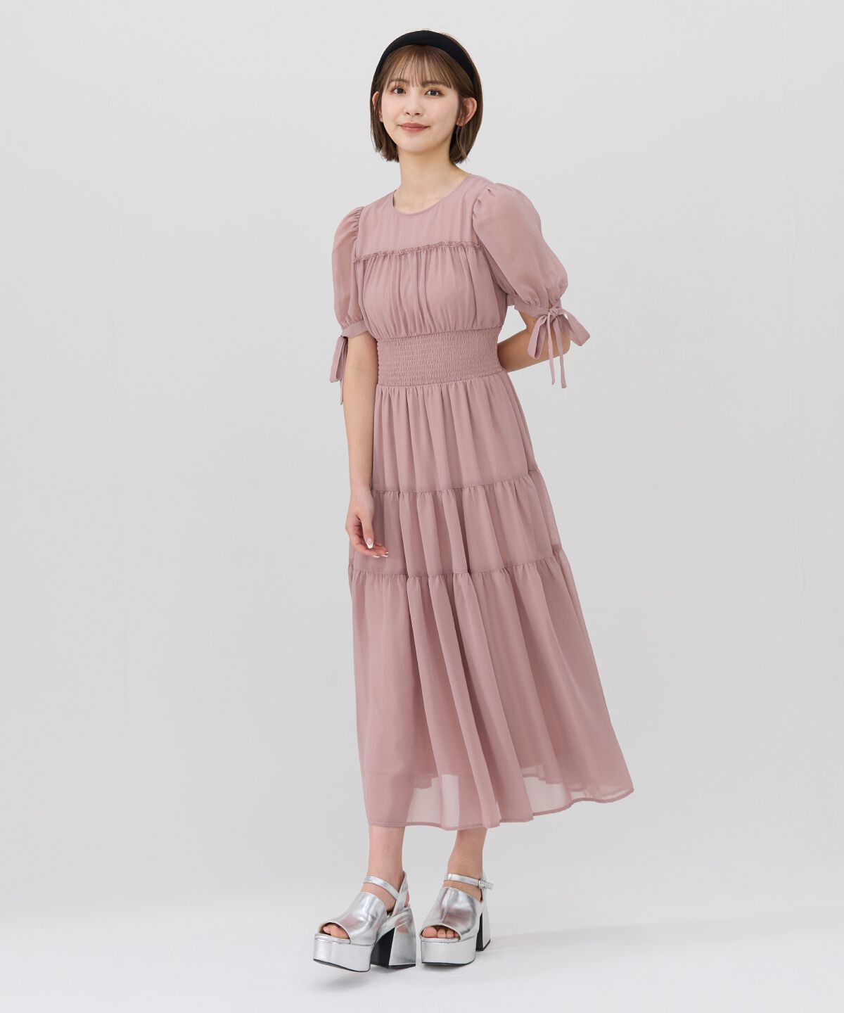 REDYAZEL「リボンスリーブティアードワンピース」|ワンピース|