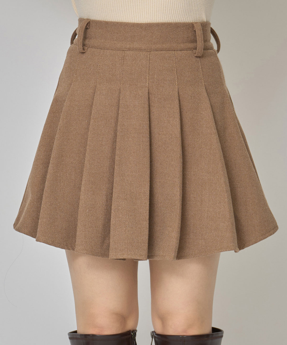 REDYAZEL「ファーチャームウールライクプリーツミニスカート」|フレア|