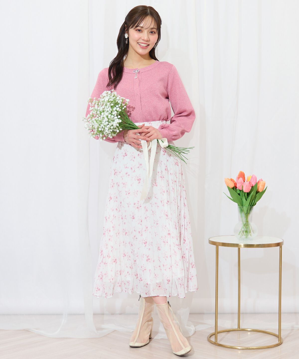 WILLSELECTION「ランダムプリーツフラワースカート」|フレア|