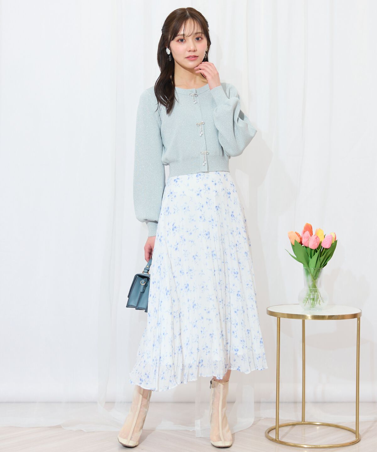 WILLSELECTION「ランダムプリーツフラワースカート」|フレア|ﾊﾟｰﾌﾟﾙ系花柄