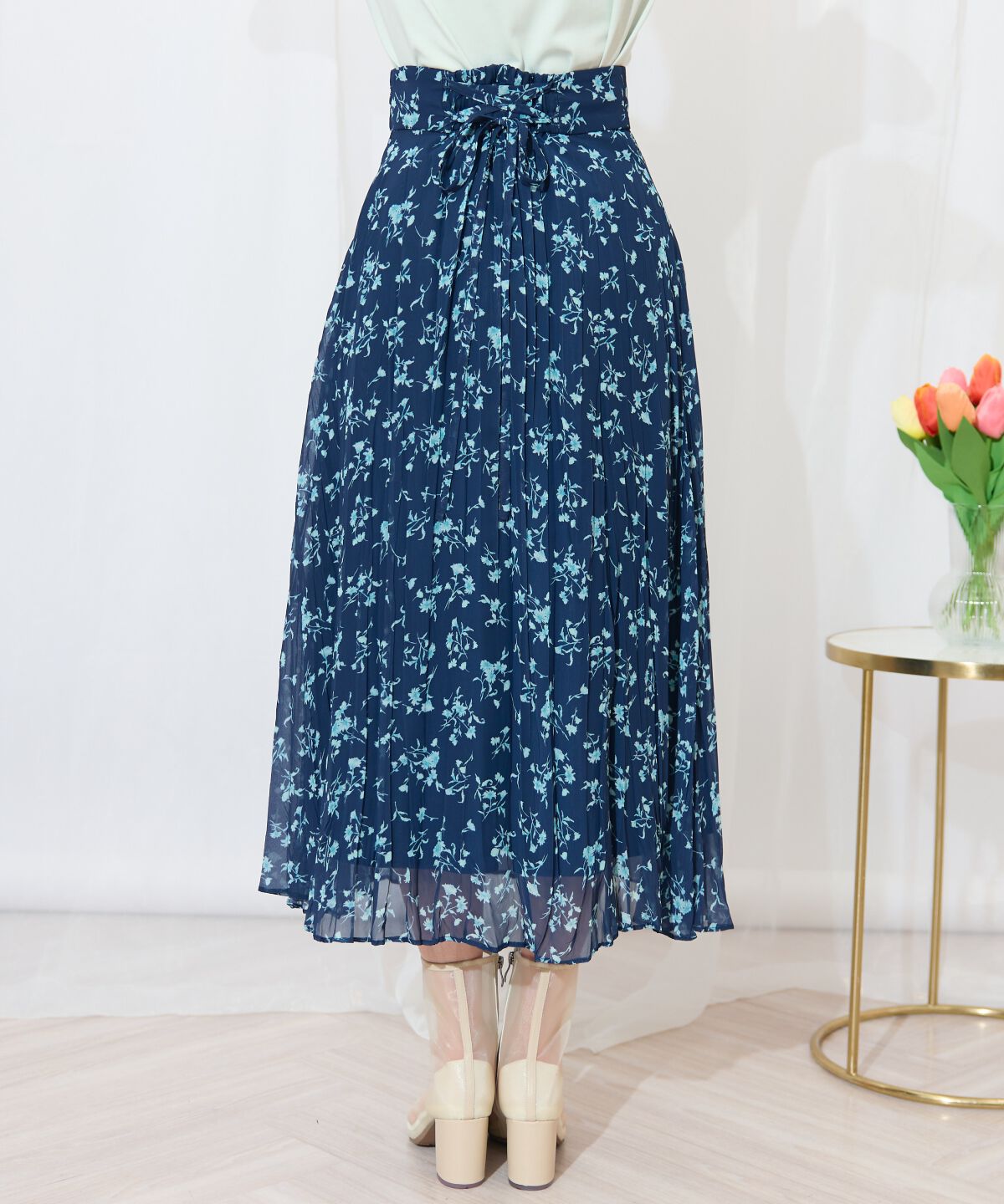 WILLSELECTION「ランダムプリーツフラワースカート」|フレア|