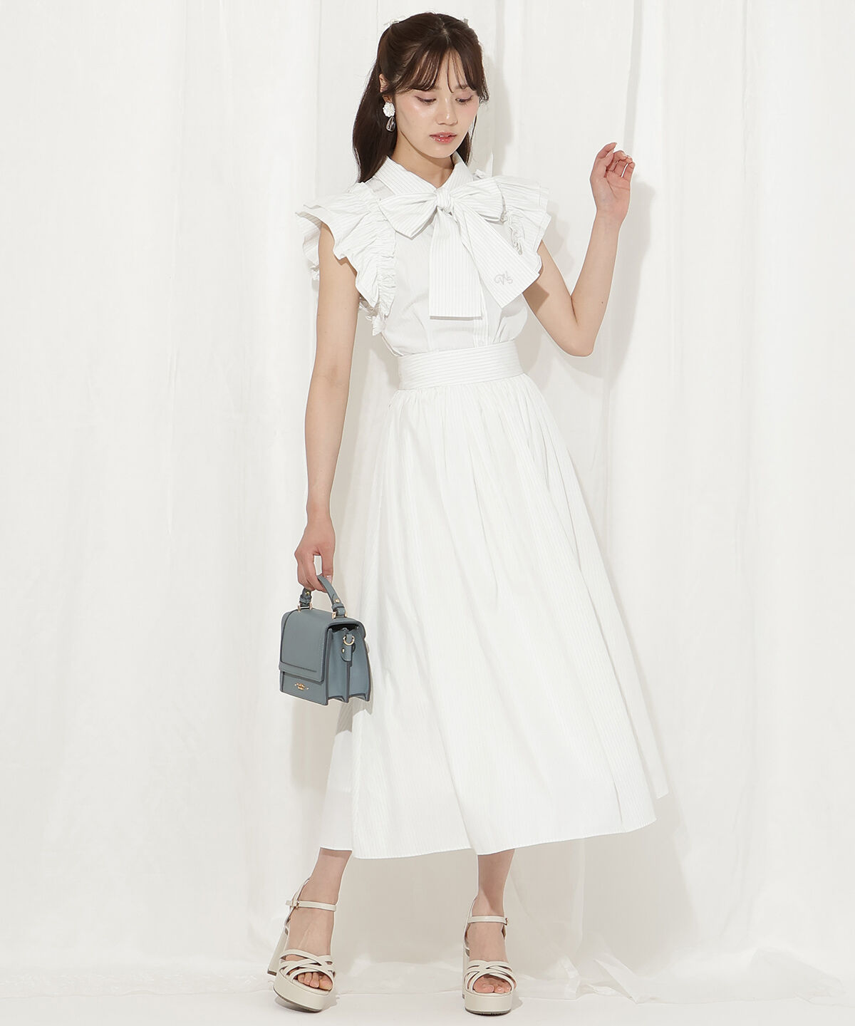 WILLSELECTION「バックレースアップストライプスカート」|フレア|white/borderｽﾄﾗｲﾌﾟ