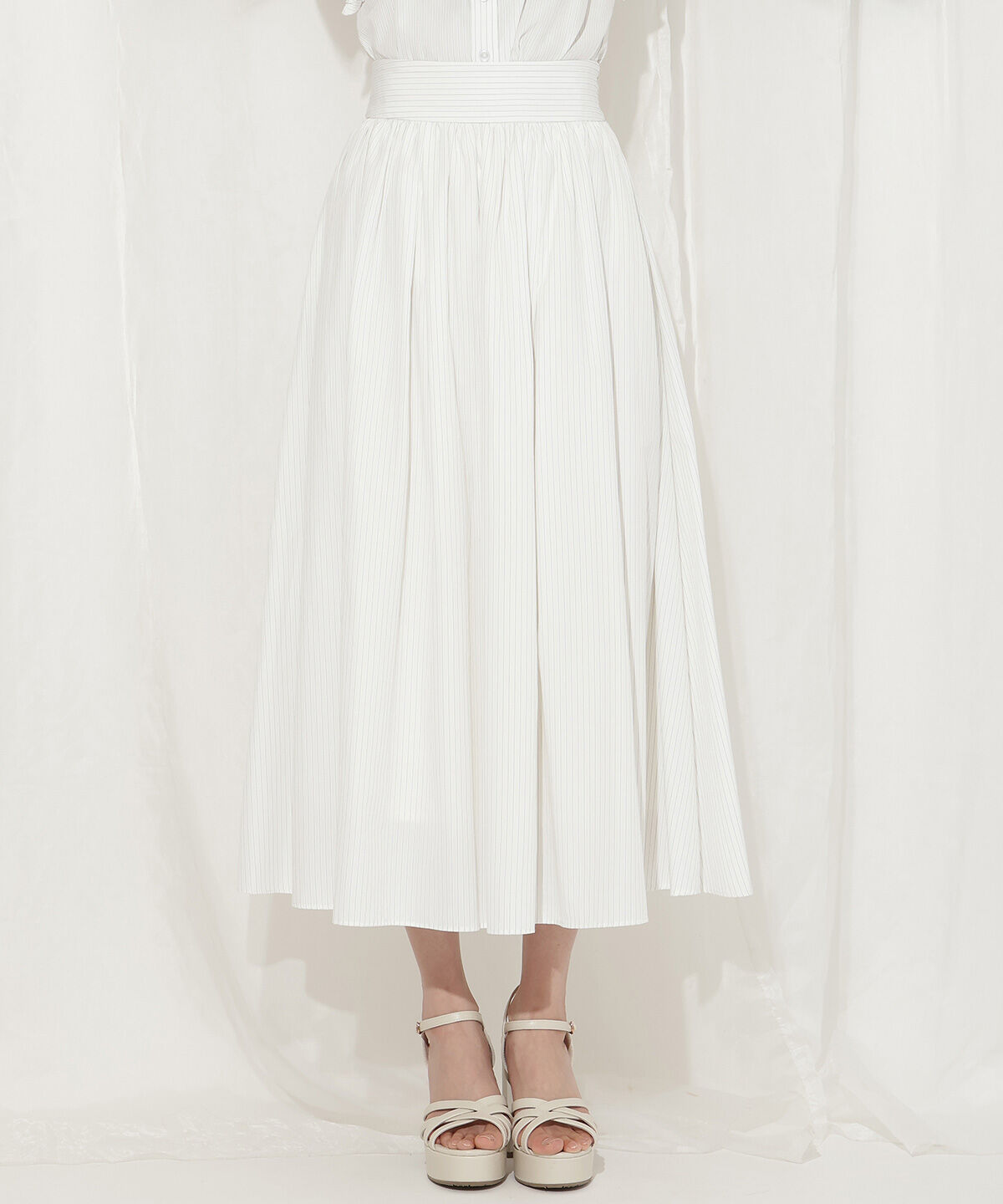 WILLSELECTION「バックレースアップストライプスカート」|フレア|