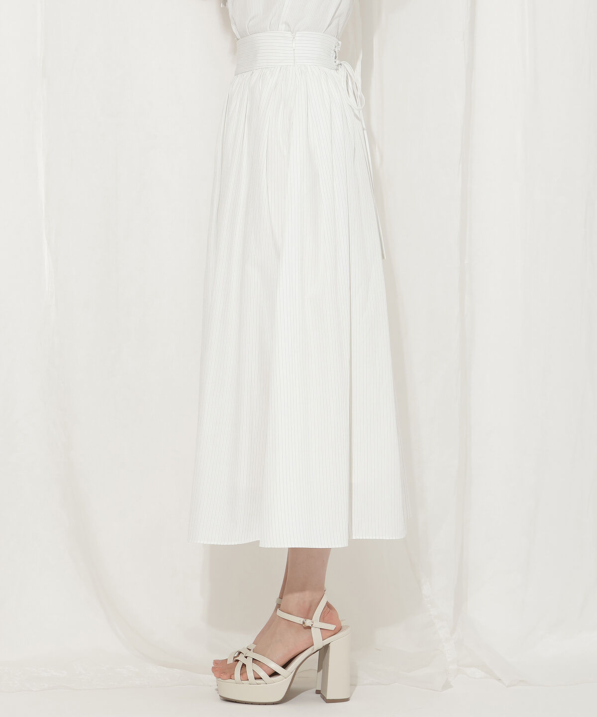 WILLSELECTION「バックレースアップストライプスカート」|フレア|