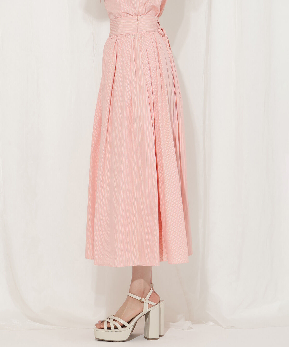 WILLSELECTION「バックレースアップストライプスカート」|フレア|