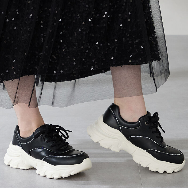 ORiental TRaffic「 ラインストーン 切替 ダッド スニーカー /OT3769 厚底」|スニーカー|BLACK