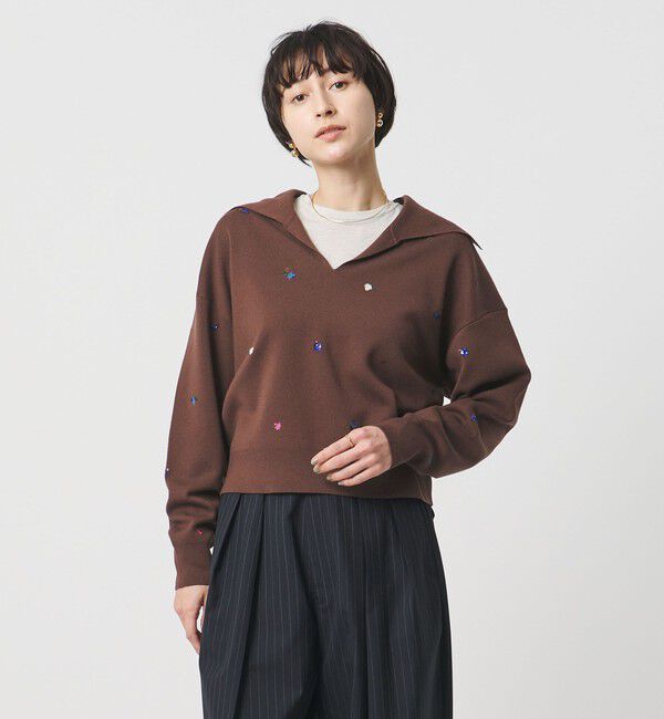 UNITED ARROWS「フラワー エンブロイダリー スキッパーニット」|ニット・セーター|