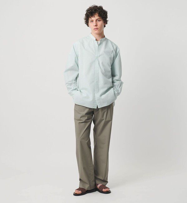 UNITED ARROWS「フェザーポプリン ストライプ バンドカラー シャツ」|シャツ・ブラウス|