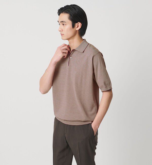 UNITED ARROWS「ショートスリーブ ボーダー ニットポロシャツ UA COZY ウォッシャブル 抗菌防臭」|ポロシャツ|