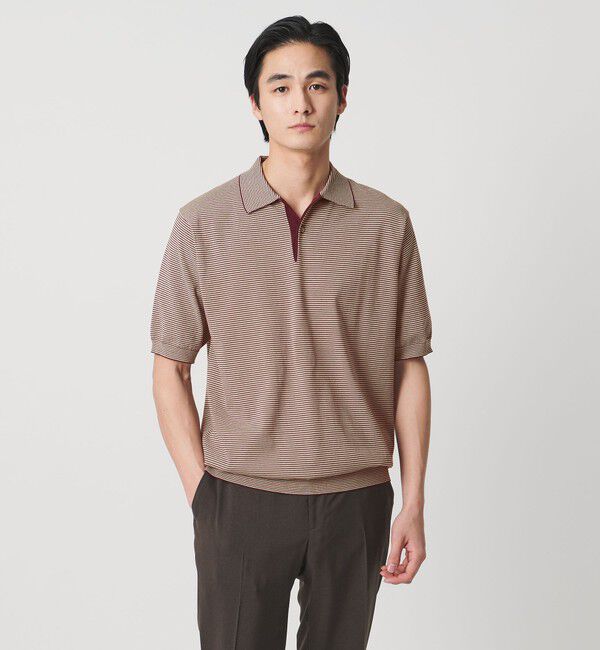 UNITED ARROWS「ショートスリーブ ボーダー ニットポロシャツ UA COZY ウォッシャブル 抗菌防臭」|ポロシャツ|