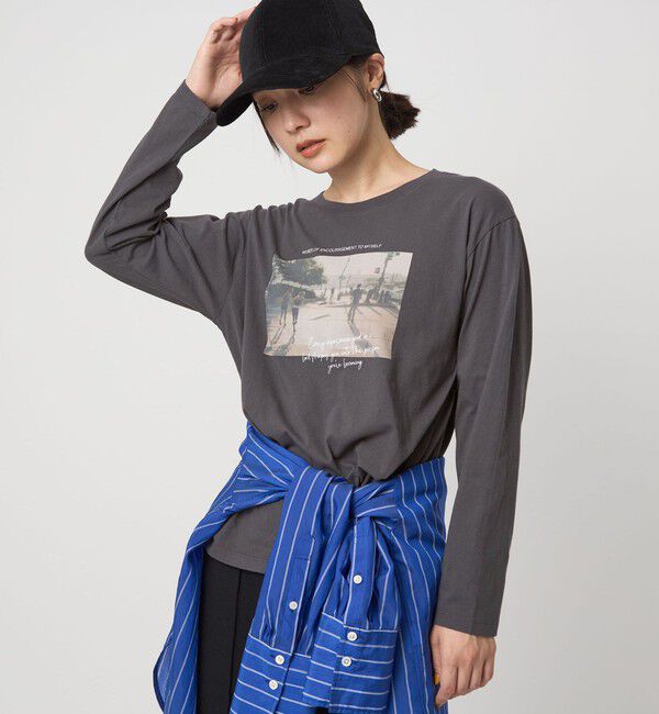 UNITED ARROWS green label relaxing「【WEB限定】＜at ease＞フォトプリント ロングスリーブ Tシャツ」|Tシャツ・カットソー|DK.GRAY