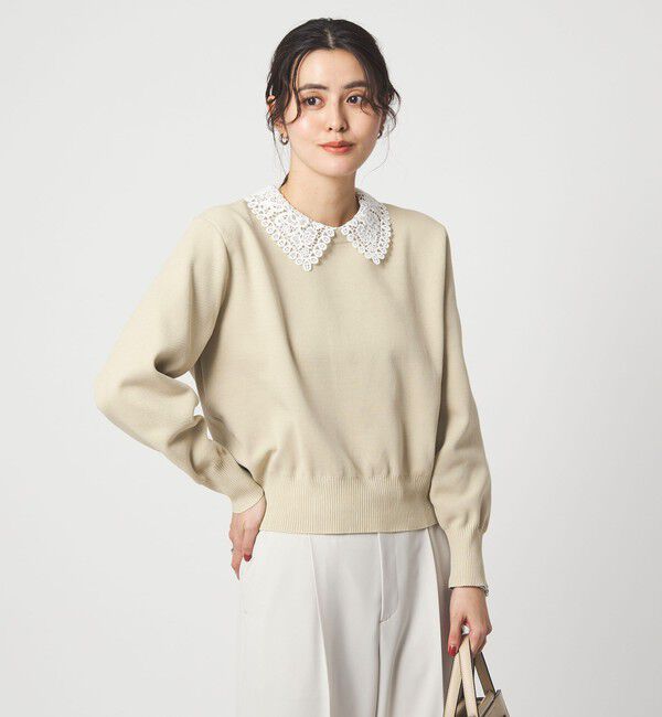 UNITED ARROWS green label relaxing「【WEB限定】エリレース 2WAY ニット プルオーバー ウォッシャブル」|ニット・セーター|BEIGE