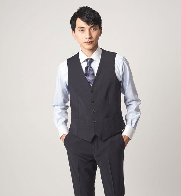 UNITED ARROWS green label relaxing「A+ TWPU トロピカル無地 スリム 5B セットアップ ベスト -ウォッシャブル-」|スーツ|NAVY