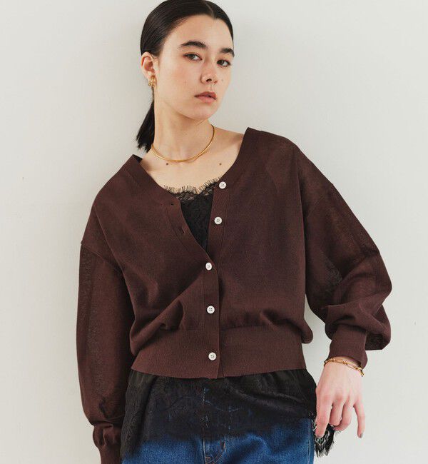 UNITED ARROWS green label relaxing「【結論シリーズ】ビューティーネック2WAYカーデ ウォッシャブル」|カーディガン|DK.BROWN
