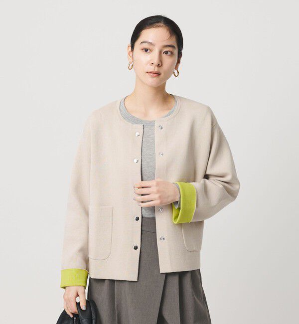 BEAUTY&YOUTH UNITED ARROWS「【WEB限定 Wardrobe DAILY MINIMAL】バイカラー スナップボタンカーディガン ウォッシャブル」|カーディガン|NATURAL