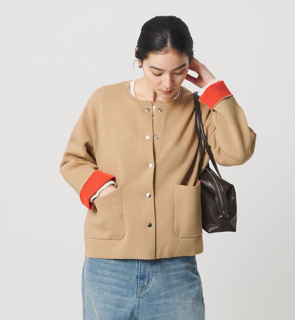 BEAUTY&YOUTH UNITED ARROWS「【WEB限定 Wardrobe DAILY MINIMAL】バイカラー スナップボタンカーディガン ウォッシャブル」|カーディガン|BEIGE