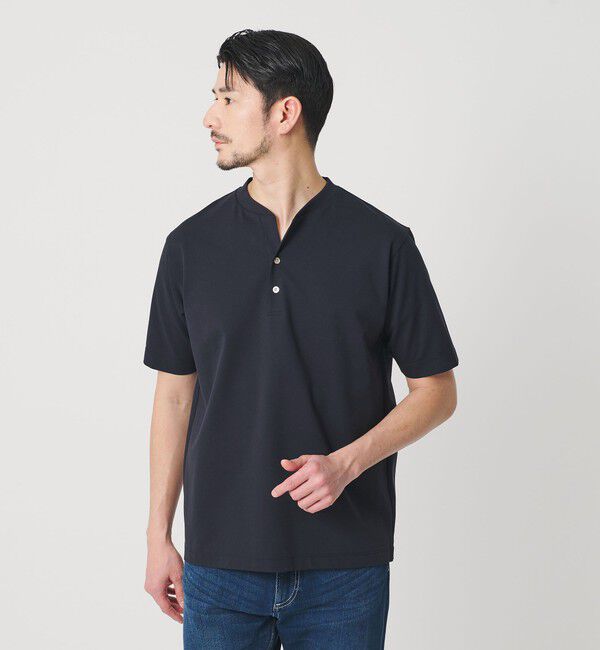 BEAUTY&YOUTH UNITED ARROWS「【WEB限定 WARDROBE SMART】クール ハイゲージ モクロディ ヘンリーネック カットソー【抗菌防臭・接触冷感」|Tシャツ・カットソー|NAVY