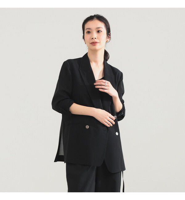 Demi-Luxe BEAMS 「AK+1 / シアー 4ボタン ダブル ジャケット」|ダッフルコート|BLACK