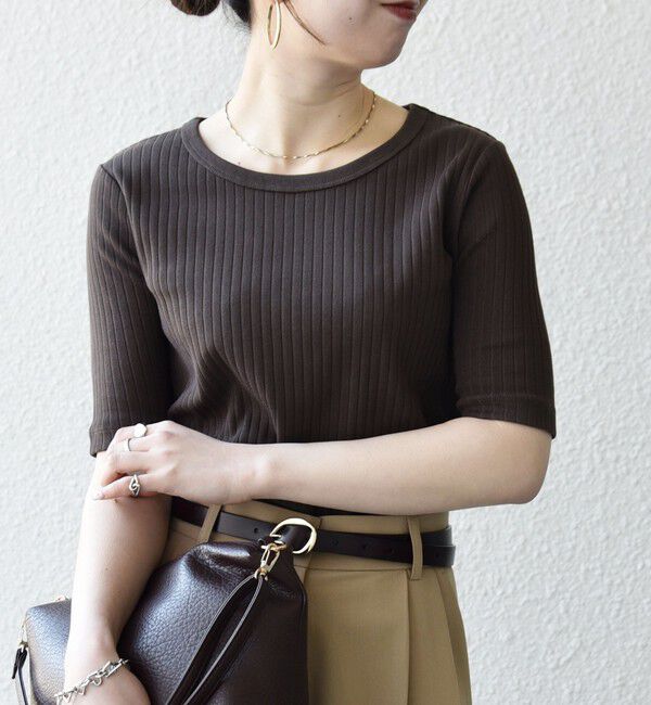 SHIPS any「《一部追加予約》SHIPS any:〈洗濯機可能〉テレコ リブ ハーフスリーブ TEE」|Tシャツ・カットソー|